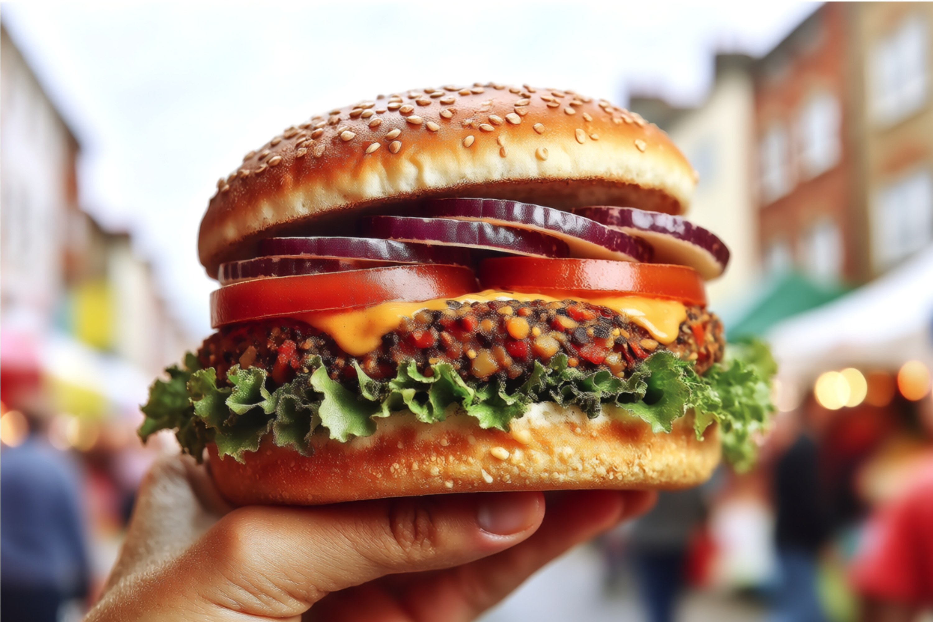 Veggie Burger in Hand at Street Market