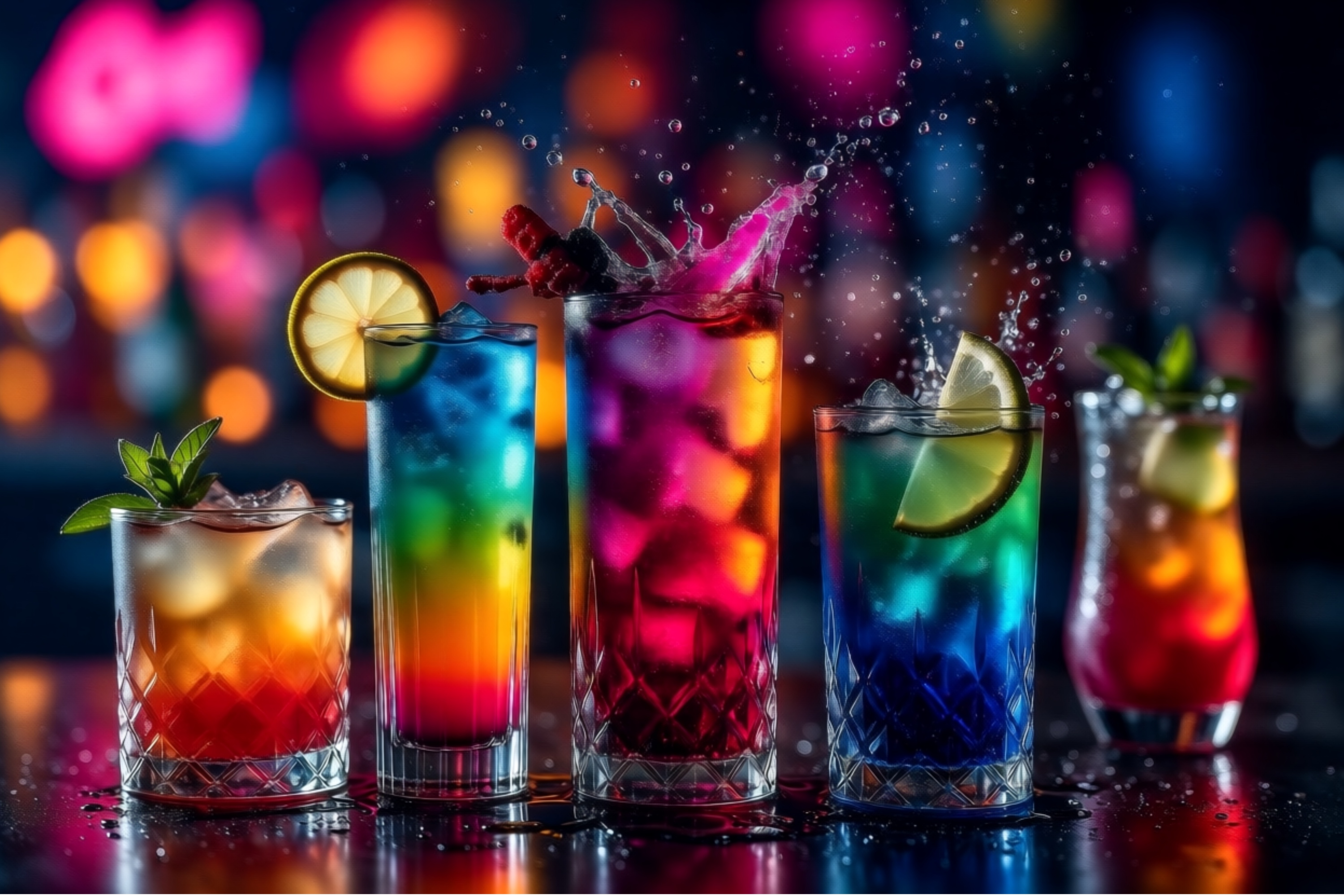 Fresh Cocktail Drinks with Water Splash