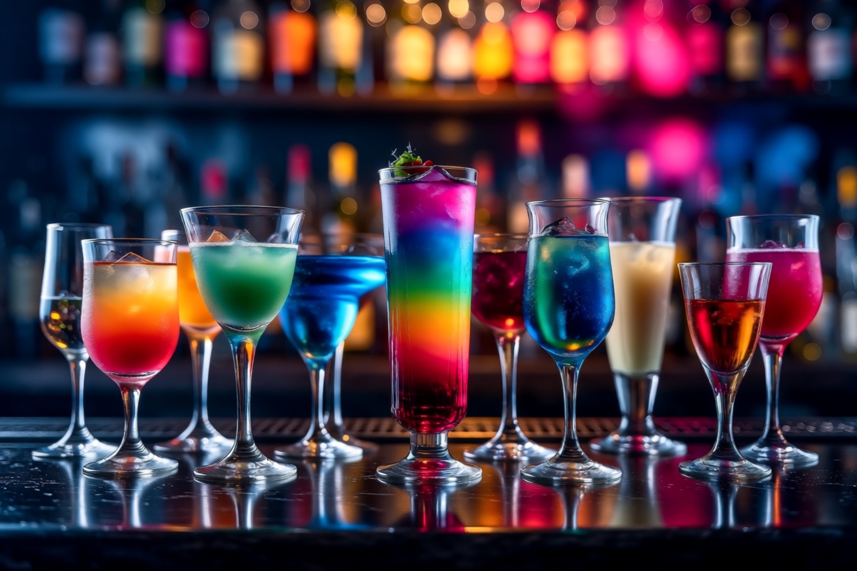 Luxury Cocktail Glasses on Bar Counter