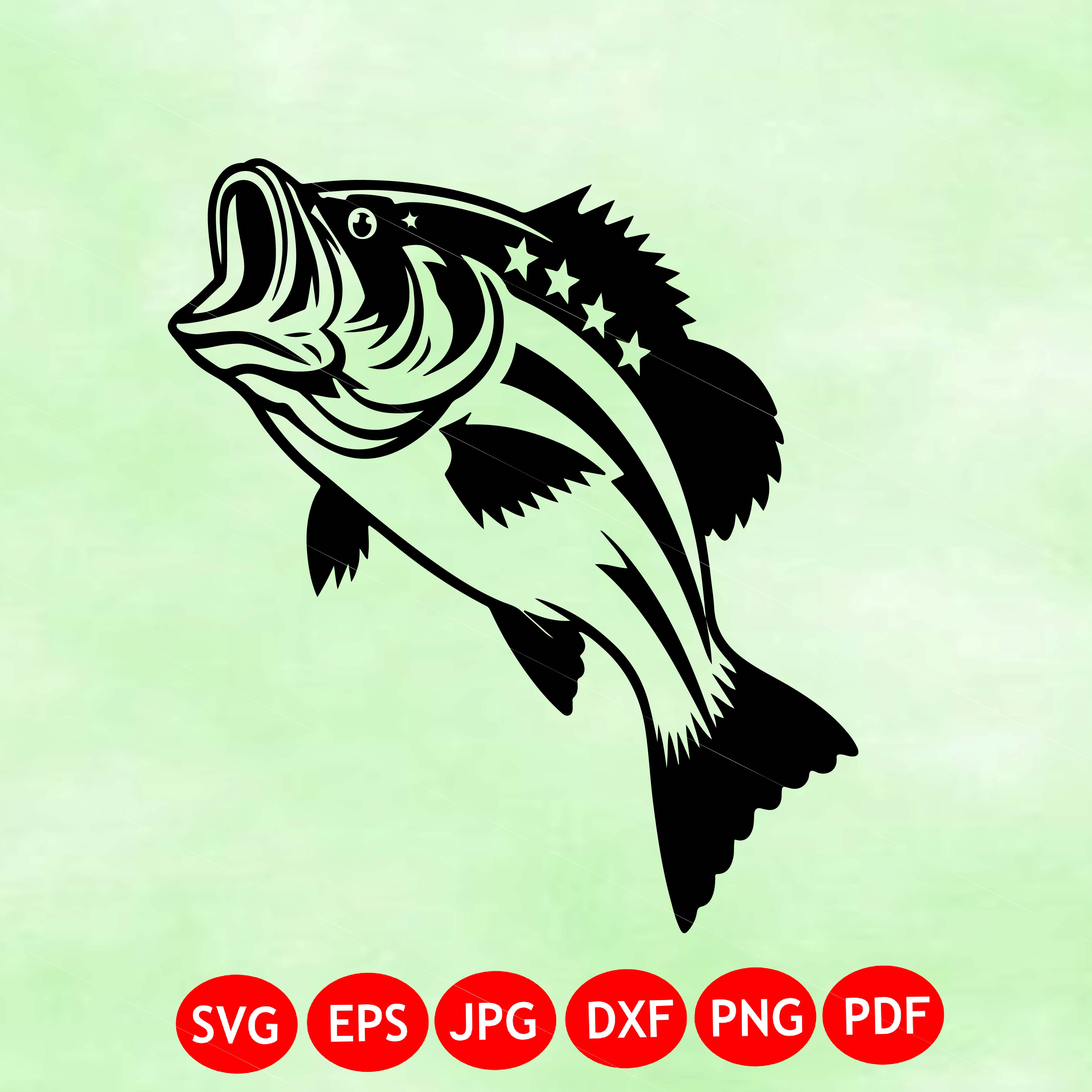 Jumping Bass Fish SVG | Fishing Clipart | American Flag Fish SVG | Cricut Cut File | Fisherman Decal PNG