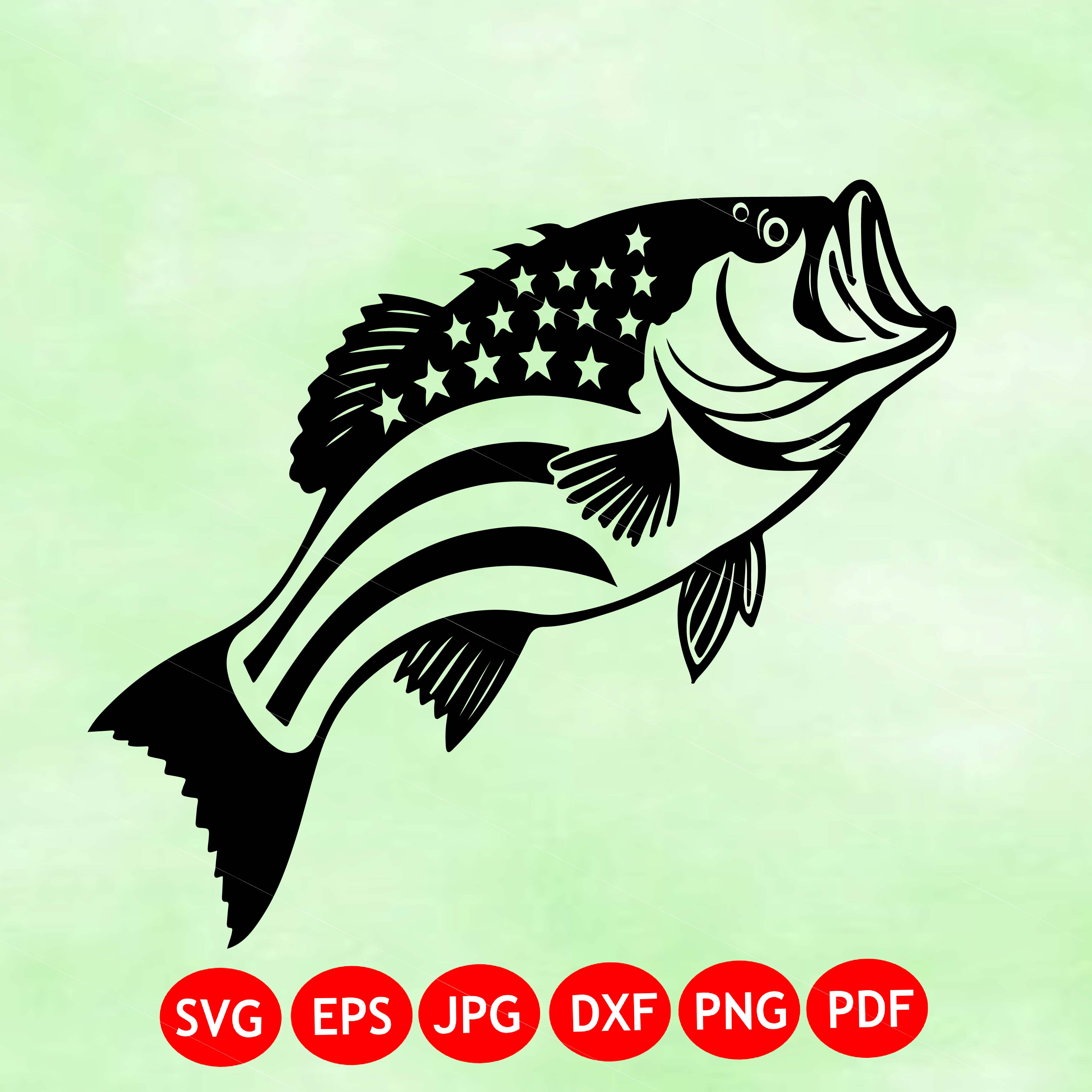 Patriotic Bass Fish SVG | USA Fishing SVG | American Fish Clipart | Cricut Cut File PNG | Fisherman Shirt SVG