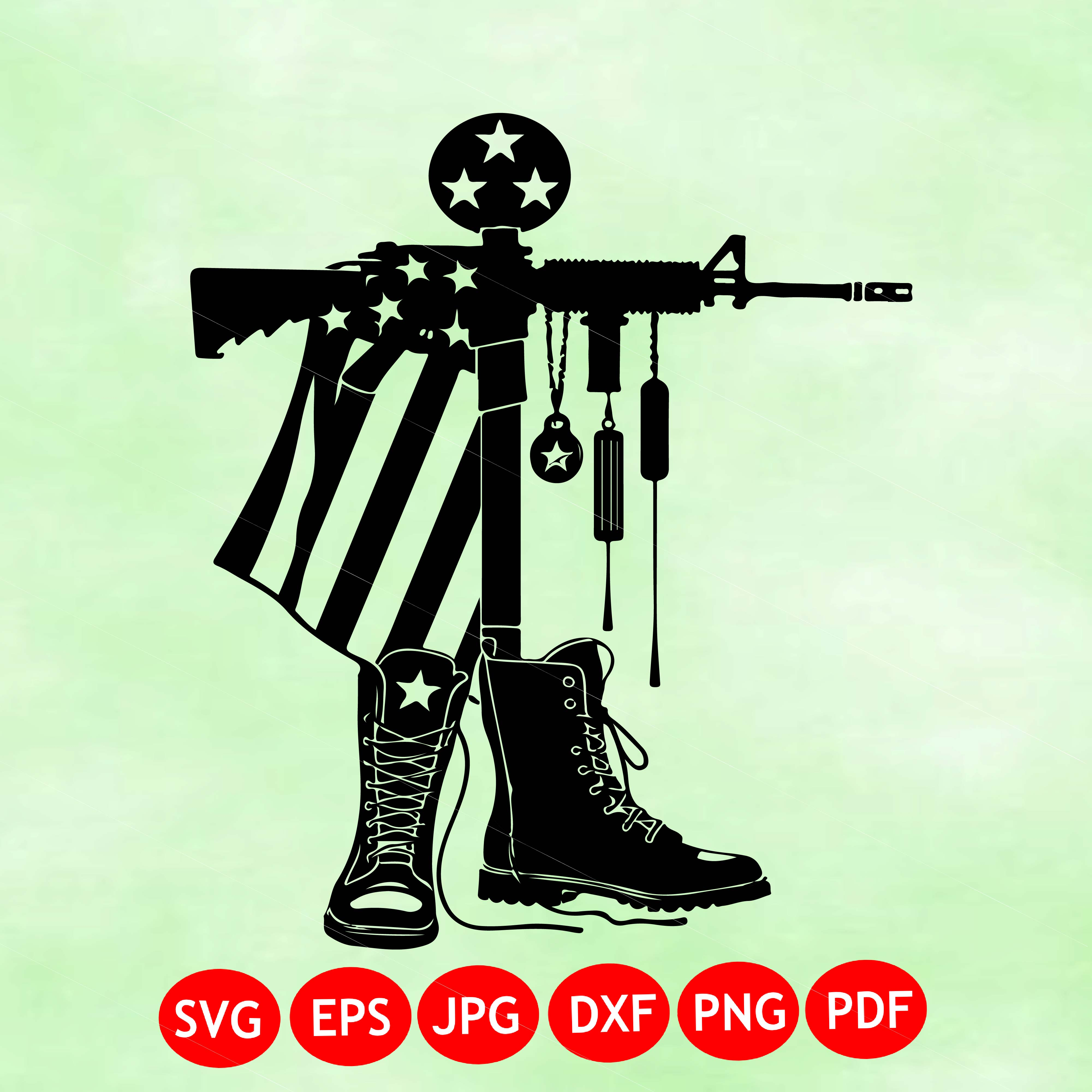 Memorial silhouette with boots and helmet