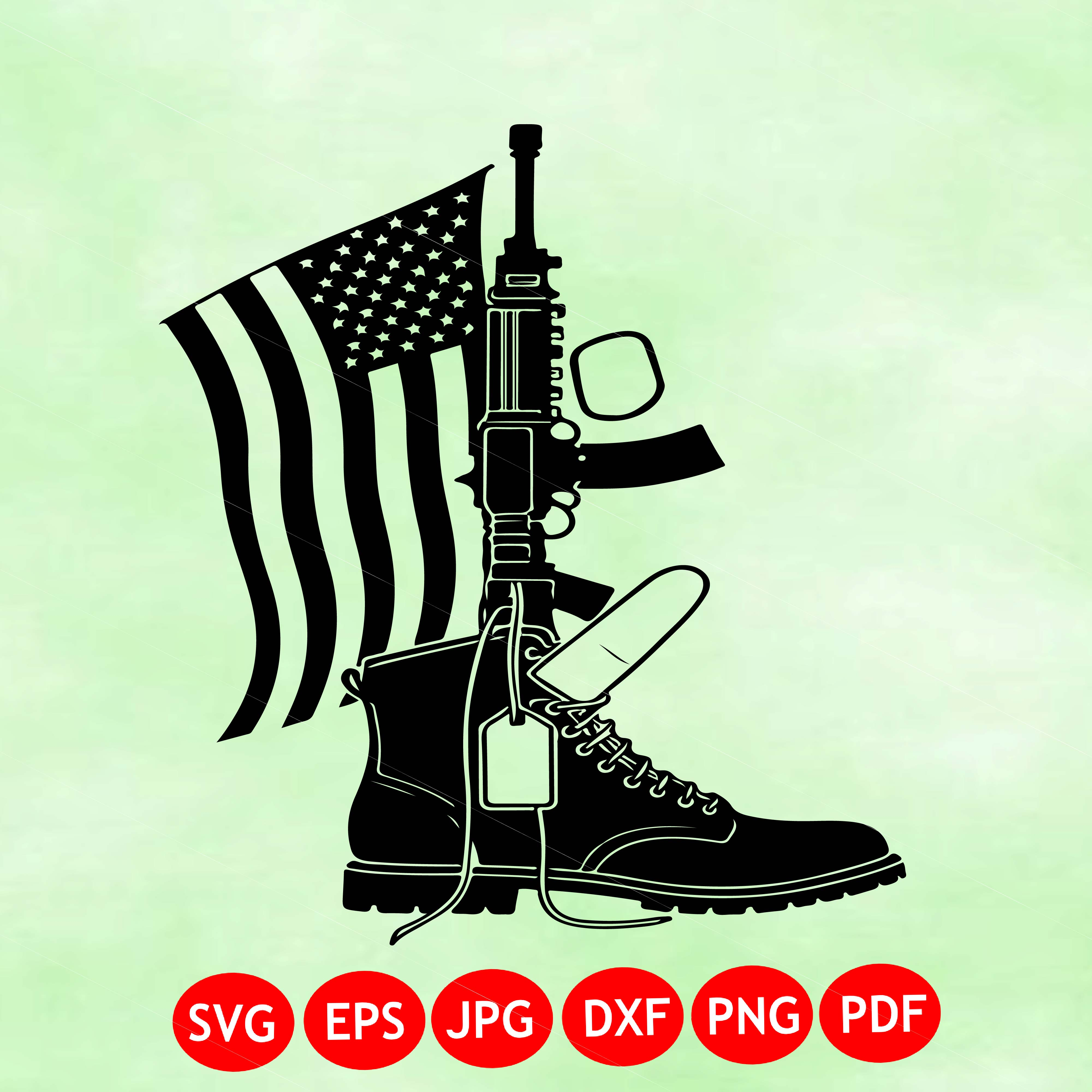 Fallen Soldier Tribute Svg | Veteran Soldier Svg | Military Boots Svg | US Army Svg | Dog Tag Svg | Gun Helmet USA Flag | Png Dxf Jpg Eps