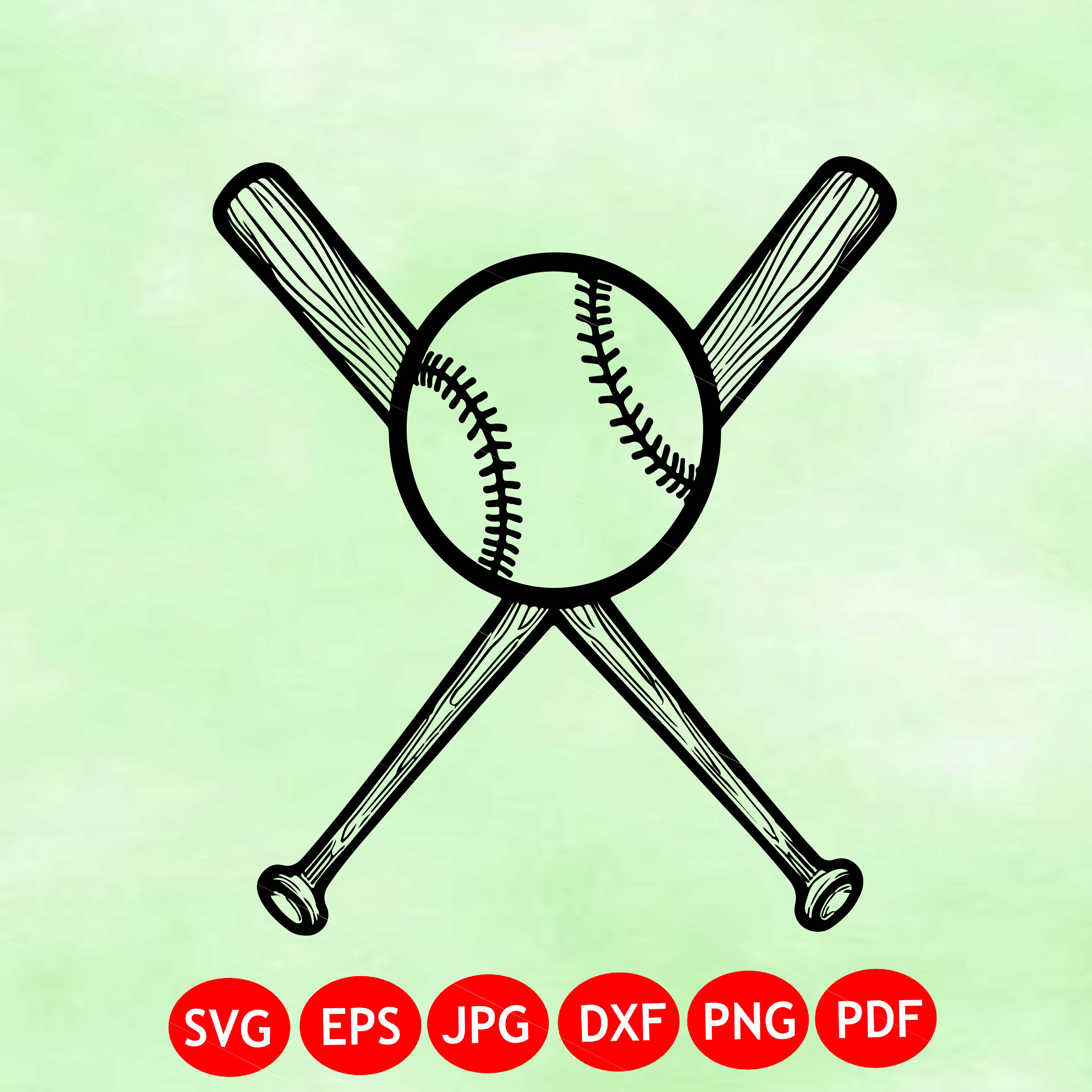 Crossed Baseball Bats with Ball - SVG & PNG (Digital Download)