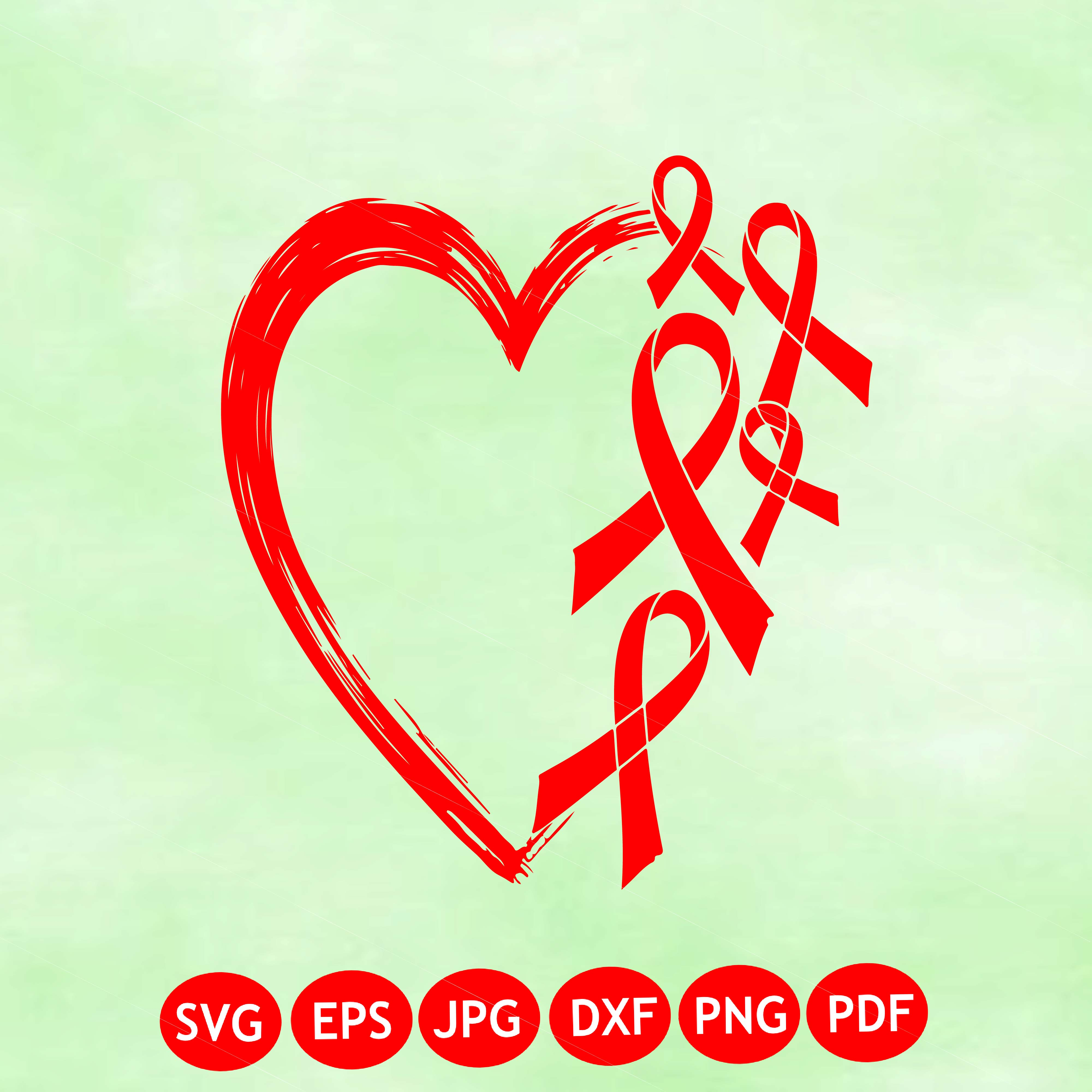 Red Heart Cancer Awareness Ribbon SVG PNG: T-Shirt Decal (Digital Download)