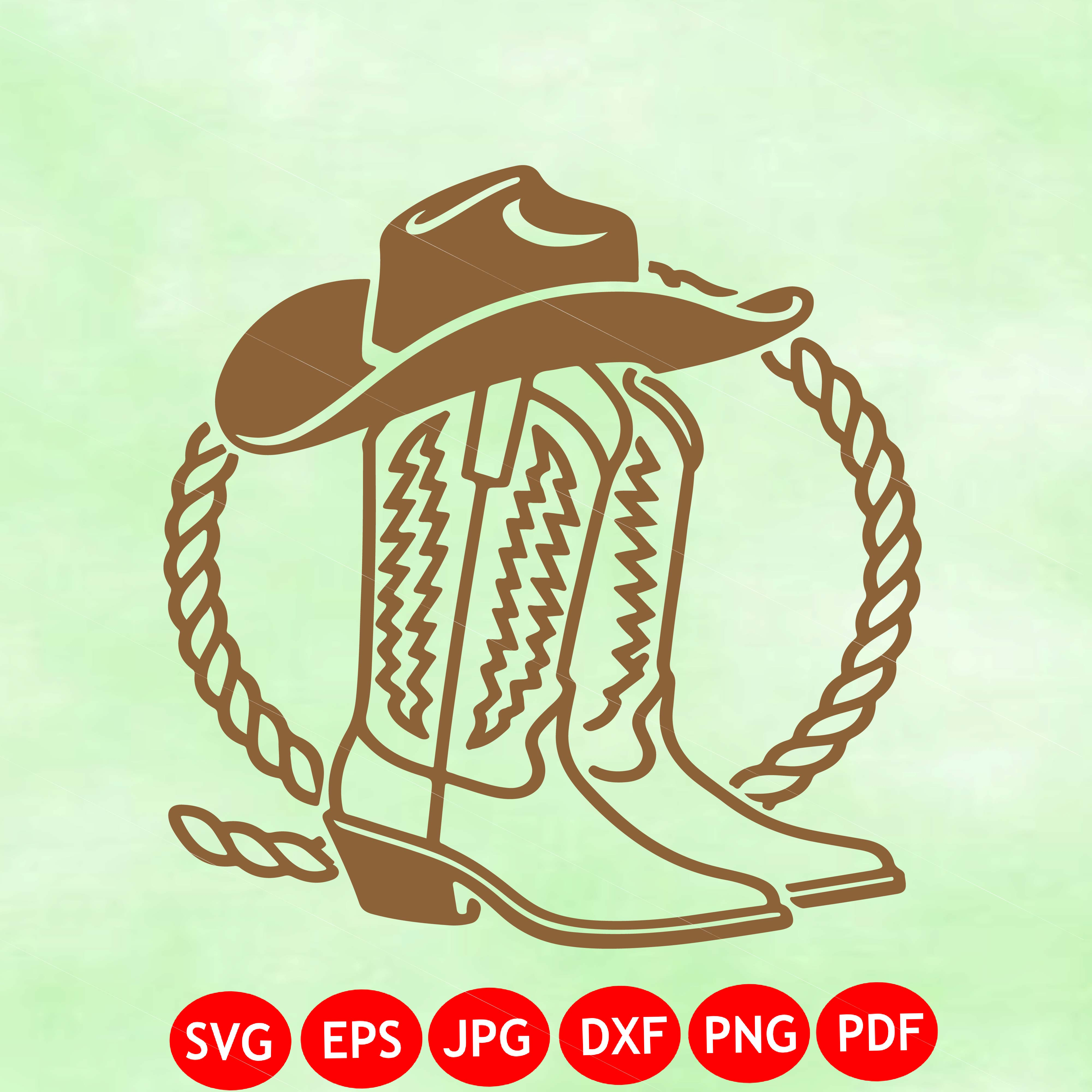 Cowboy Hat Boots Rope Vector Illustration, SVG, PNG, JPG, Western Cowboy Art, Cowboy Clipart, Cowboy Silhouette, Rodeo Design, Western Decor