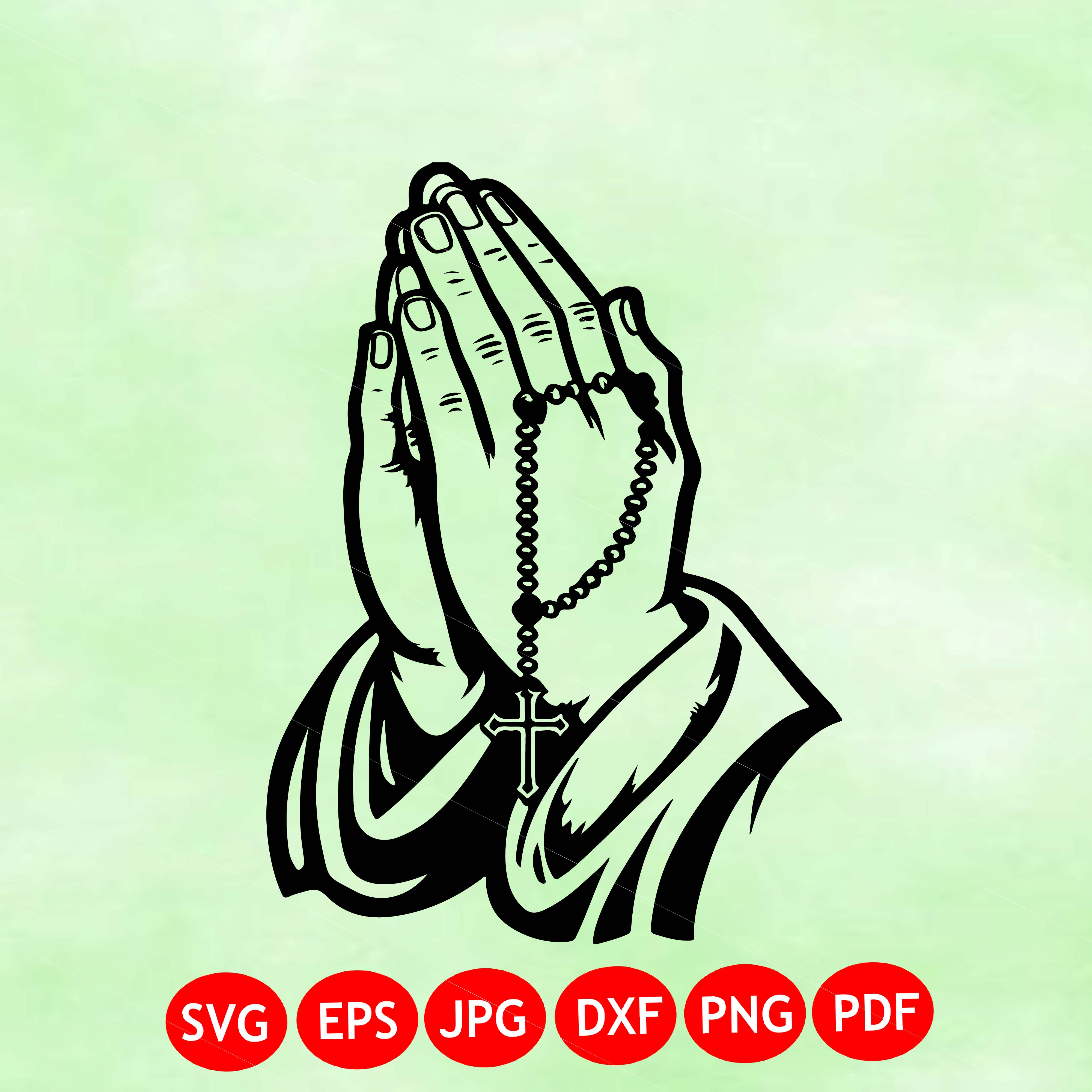 Praying Hands SVG | Christian Prayer Vector | Rosary Cross SVG PNG EPS DXF Cut File
