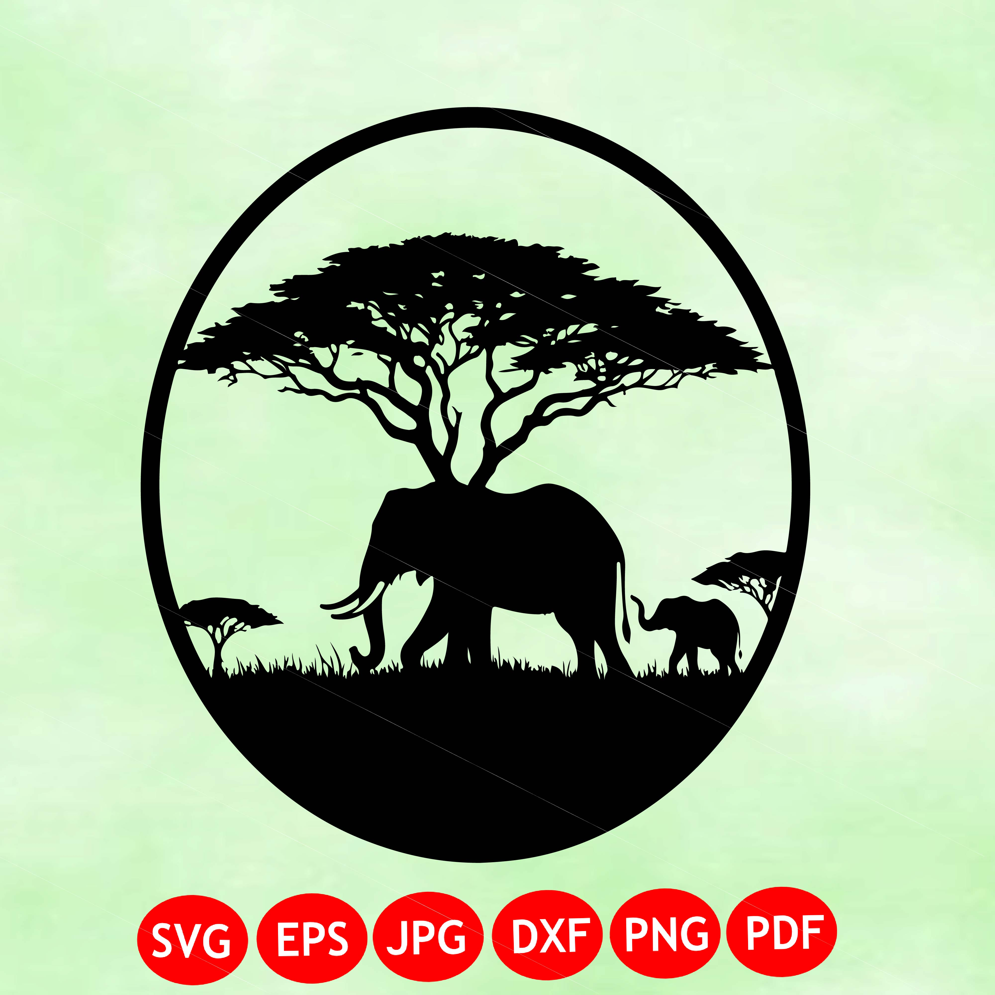 Elephant Safari Circle SVG