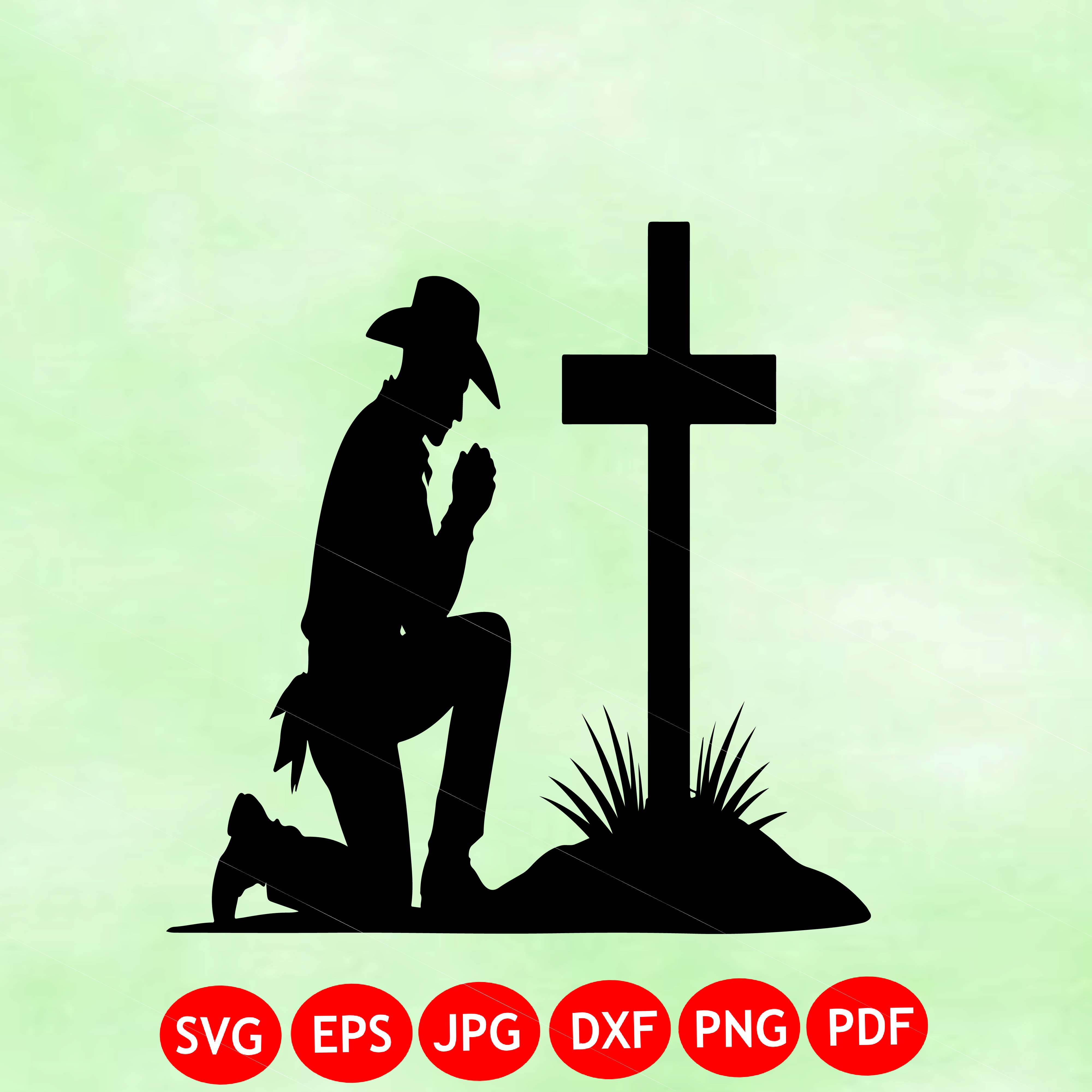 Kneeling Cowboy Prayer SVG | Faith Cross Vector