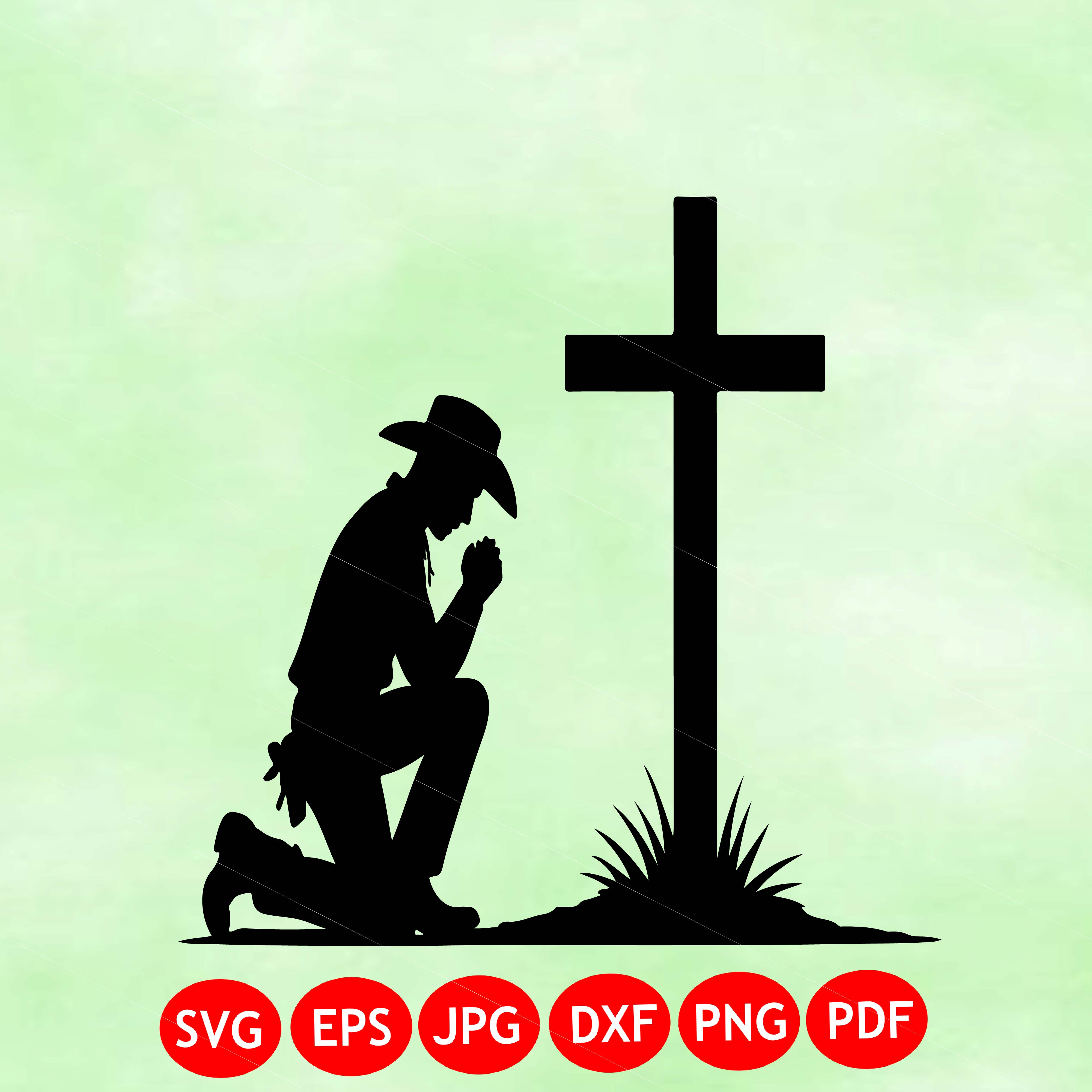Kneeling Cowboy Prayer SVG | Faith Cross Vector