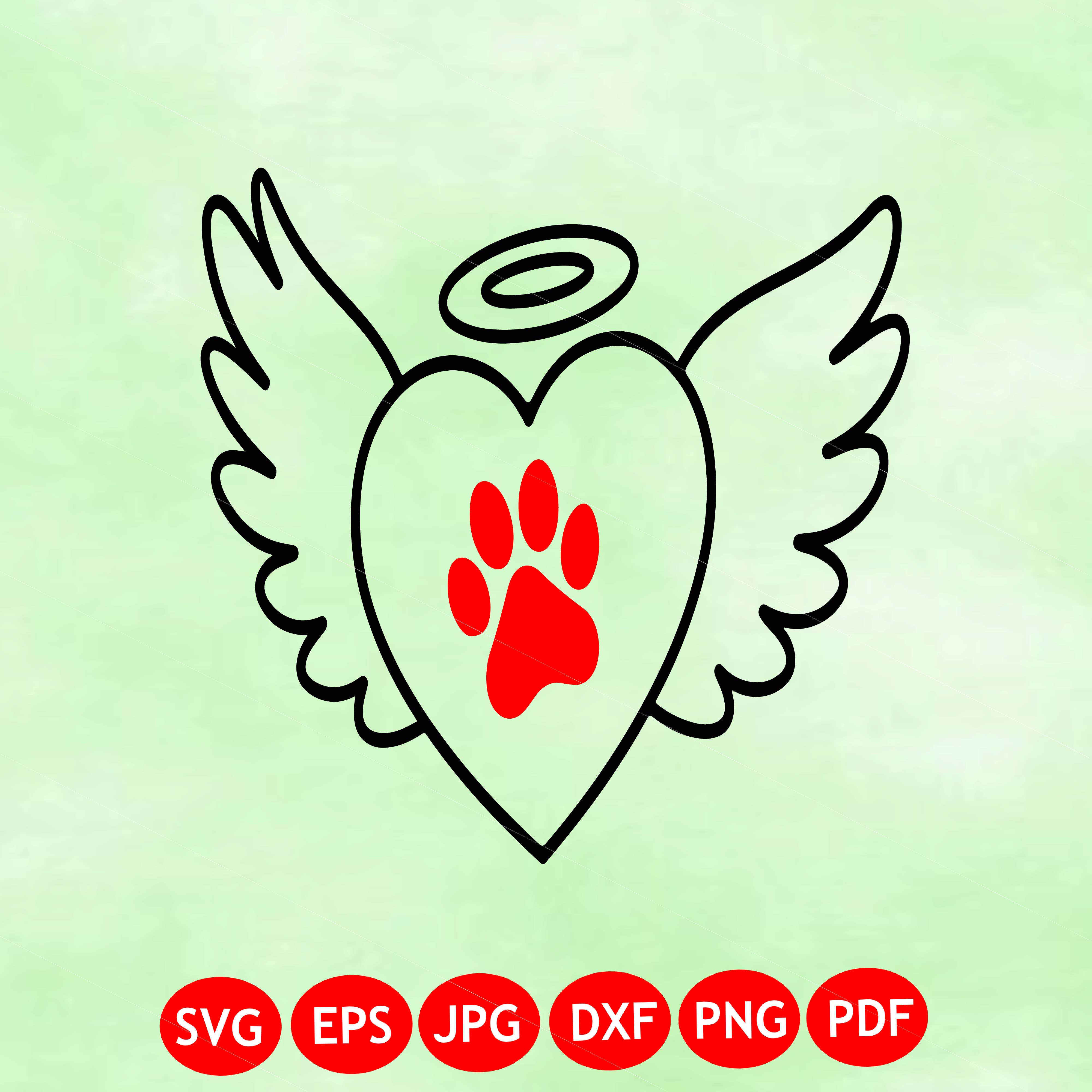 Angel Wings Paw Print Memorial SVG